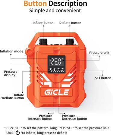 Насос для SUP дошки GICLE 22PSI, електричний, 12V, для надувних SUP дошок, човнів, наметів, помаранчевий