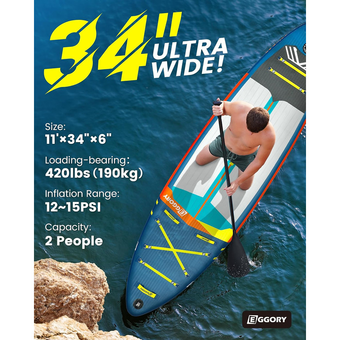 Надувне SUP-борд (Stand-Up Paddle Board) широкого профілю, знімною пінною та насосом, для подорожей (темно-синій)