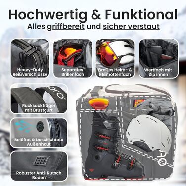 Чохол для лижних черевиків Otaro з відділенням для шолома | Сумка для лиж, шолома та аксесуарів | Водонепроникний, міцний | Чохол для лижних черевиків Otaro (57L, білий)