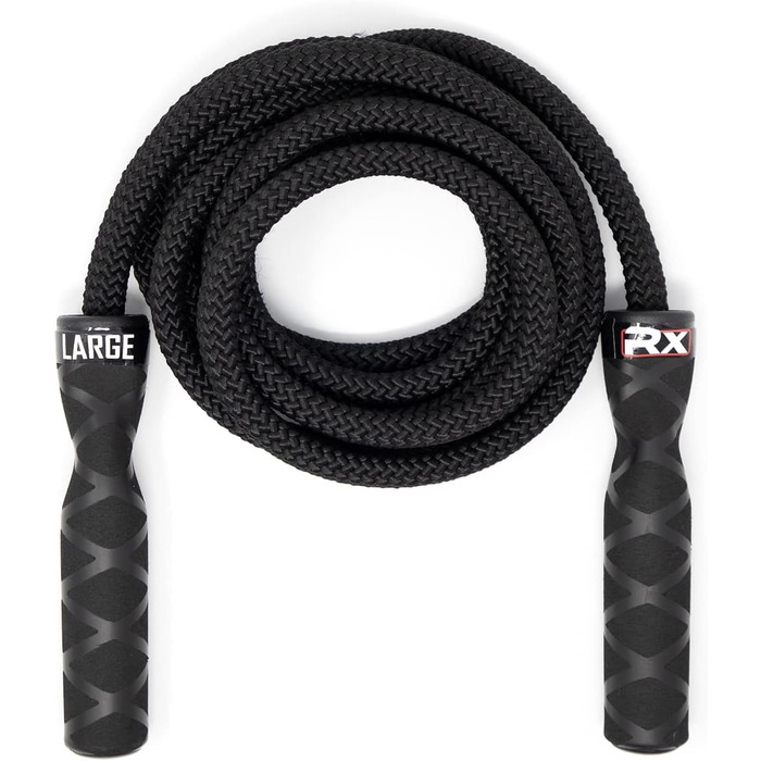 Стрибкове канатка Rx Smart Gear з неслизькими ергономічними ручками, важезним поліпропіленовим канатом для фітнесу та тренувань, кардіотренувань, WOD, швидке стрибкове канатка для чоловіків та жінок, чорний, великий