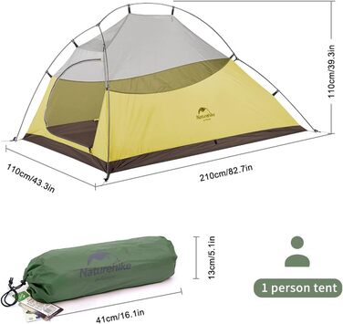 Намет Naturehike Cloud Up 1: ультралегкий намет для 1 особи на 4 сезони. Підходить для кемпінгу. (20D Waldgrün Upgrade)