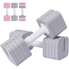 Регульовані гантелі 10 кг (2 x 5 кг), водонепроникні, компактні, легко регулюються, ідеальні для домашніх тренувань (сірі)