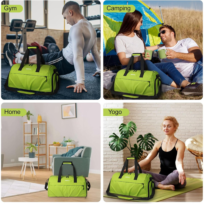 Спортивна сумка для жінок та чоловіків з твердим матеріалом, дорожня сумка з відділенням для взуття, з вентиляційними отворами та вологостійким відділенням, водонепроникна сумка-вікендер, спортивна сумка/сумка для плавання/сауни (Зелена)