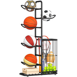 Стенд для зберігання баскетбольних м'ячів Ballständer: полиця для спортивного обладнання, відкидна стійка-тримач на 5 м'ячів та кошиків, баскетбольний кошик для регбі, волейболу, футболу