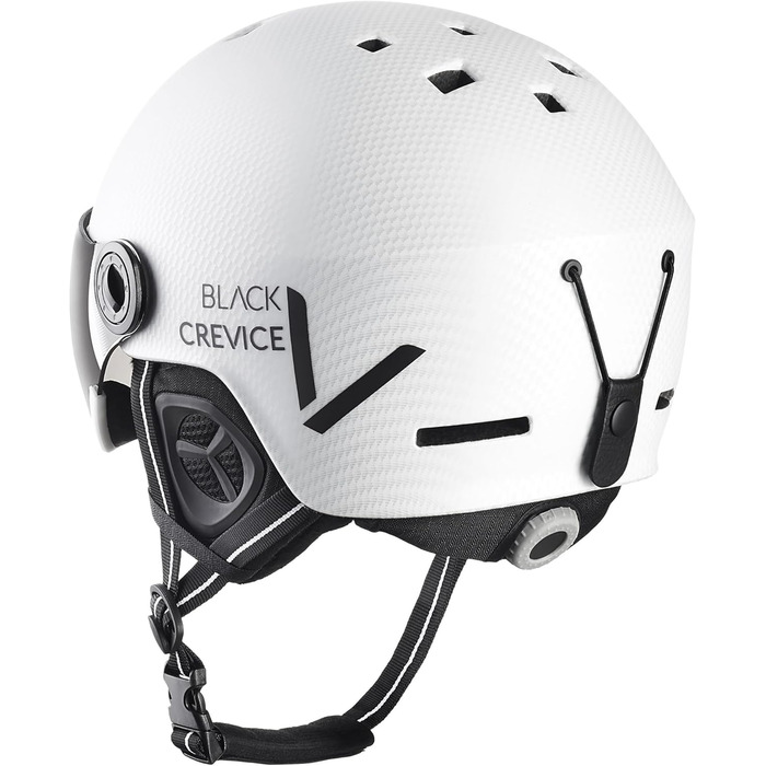Шолом гірськолижний BLACK CREVICE Kaprun з візором, унісекс | Шолом для сноуборду та лиж, S/M (54-57), білий матовий карбон / чорний, дихаючий, регульований