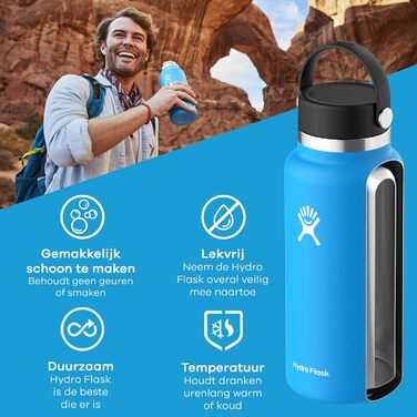 Термобутилка HYDRO FLASK 1180 мл із нержавіючої сталі, ізольована спортивна пляшка з герметичною кришкою Flex Cap, підходить для миття в посудомийці, чорна