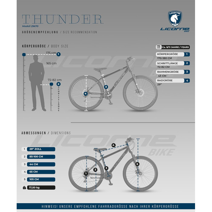 Гірський велосипед Licorne Bike Thunder Premium з дисковими гальмами, 29 дюймів, Aquamarine — для дорослих та підлітків