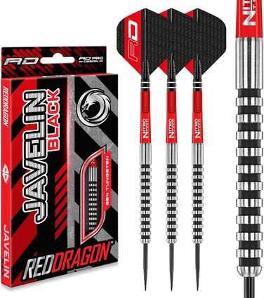 Професійні дротики для дартсу Red Dragon Javelin Black Series зі сталевим наконечником, набір зі стрижнями та оперенням