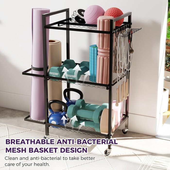 Стійка для йогаматів та спортивних матів, 3 яруси, металева, порошкове покриття, 35.1 x 14.9 x 44.2 см, портативна, економія місця, 3 шт.