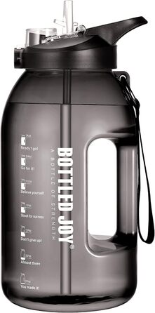 Пляшка для води Glaxcidy 2-в-1 2,5 л BOTTLED JOY із соломинкою та кришкою, спортивна пляшка з маркуванням часу, без BPA, для спорту, чорна, півгалона