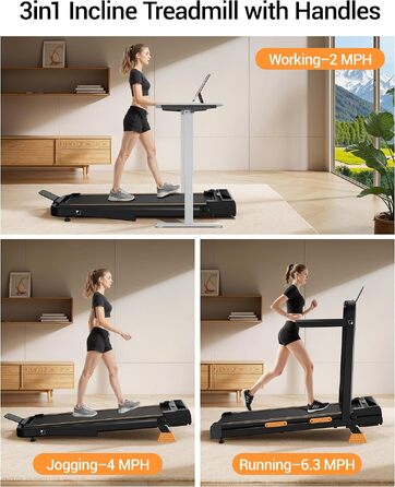 Складана бігова доріжка LONTEK з нахилом 10%, Walking Pad з поручнем, швидкість 1–10 км/год, потужність 2.5 к.с., LED-дисплей, пульт ДК, до 120 кг, компактна для дому