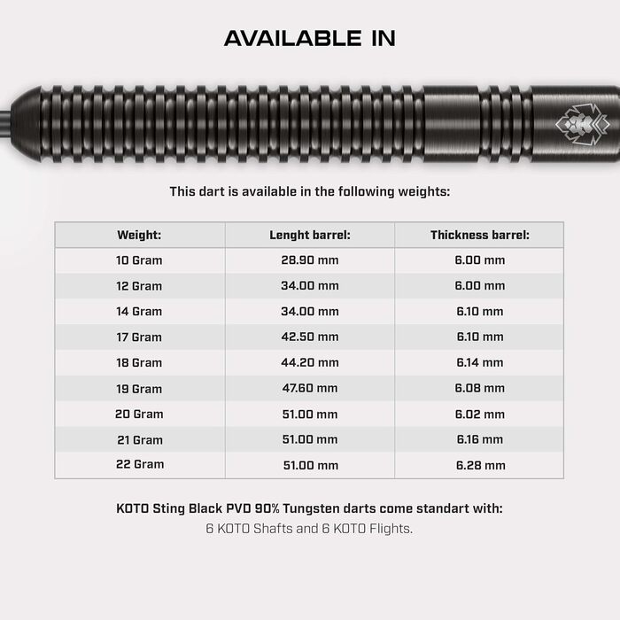 Дарти KOTO Sting Black 22г, сталеві, 90% Tungsten, комплект (3 шт) + пір'я та штоки