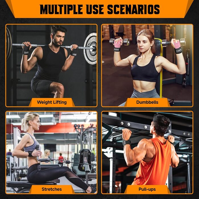 Напульсники для важкої атлетики COFIT, фітнес-напульсники, ремені для силових тренувань, підйомники для тяги, покращена фіксація та захист зап'ястя (чорний)