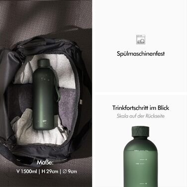 KIVY Спортивна пляшка для води 1 л, підходить для газованої води, герметична, для спорту, школи та офісу, можна мити в посудомийній машині
