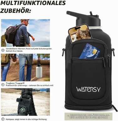 Термофляга WATERSY з нержавіючої сталі 1893 мл (40oz) з вакуумною ізоляцією та 2 кришками, герметична спортивна пляшка для води, бежева