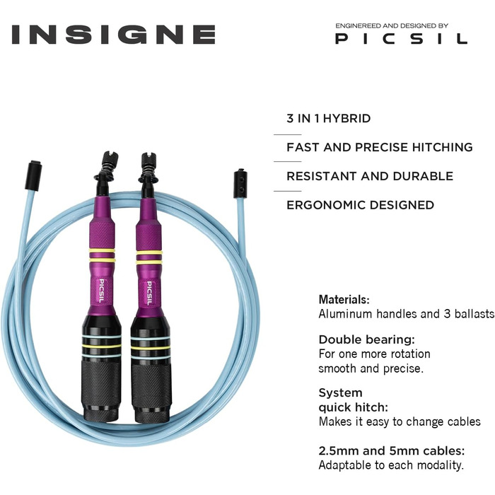 Стрибкове канат Picsil Insigne: універсальний, швидкий, з обтяженням, для будь-якого тренування (Аметист, ваги)