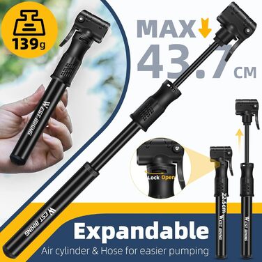 Міні насос для велосипеда West Biking - алюмінієвий, універсальний, портативний, для MTB, шосе, м'ячів
