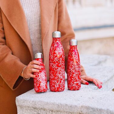Термос Qwetch Flowers Червоний 750 мл – 24 год холод, 12 год тепло, водонепроникний, BPA-free, багаторазовий