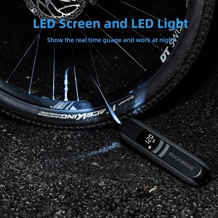 Електрична насос-акумулятор ROCKBROS 2600mAh, 150PSI для авто, мотоциклів, велосипедів, м'ячів з LED підсвіткою та сенсором тиску