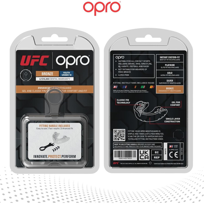 Захист зубів OPRO Bronze – для боксу, єдиноборств, MMA, дорослих та дітей – індивідуальна підгонка для хокею, кікбоксингу, регбі – гарантована якість від дантиста – UFC (білий), дитячий (до 10 років)