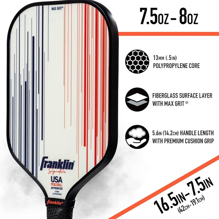 Професійна ракетка для піклболу Franklin Sports Signature Series з MaxGrit, 13/16 мм поліпропіленовий сердечник, для турнірів, сертифікована USAPA