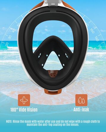 Маска для снорклінгу G2RISE Full Face XL (Чорно-помаранчевий) з тримачем для камери, безпечна від CO2