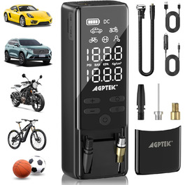 AGPTEK електричний насос-компресор 150PSI 75000mAh 12В з LCD-дисплеєм, LED-підсвіткою, для шин авто, велосипедів, мотоциклів і м'ячів