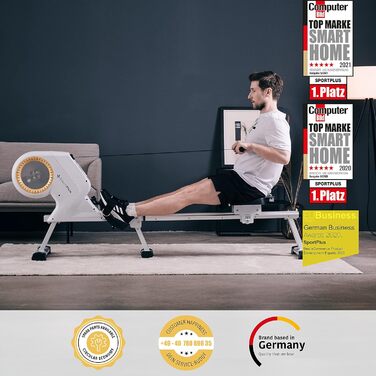 Веслувальний тренажер SportPlus для дому, складаний, 8 рівнів опору, магнітна система гальмування, тиха робота, до 150 кг, дизайн Німеччини