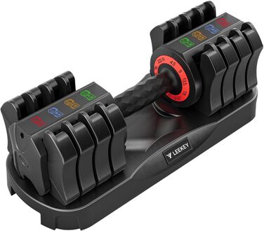 LEEKEY Регульовані гантелі, набір, 10.2 кг - для фітнесу та тренувань, антиковзний грип, швидке налаштування ваги