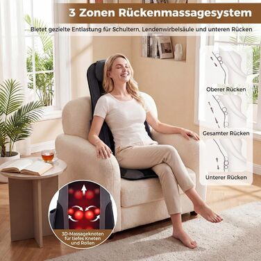 Масажна подушка Shiatsu COSTWAY з 4 роликовими вузлами та 2 вібраційними моторами, 3D масажна килимок, масажер спини з підігрівом для дому та офісу