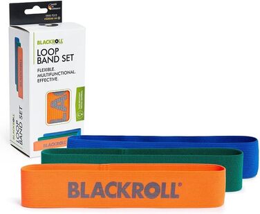 BLACKROLL® Loop Band 32 см – фітнес-резинка для функціональних тренувань, гіпоалергенна стрічка-еспандер для дому, офісу або вулиці, набір з 3-х рівнів опору (помаранчева, зелена, синя), вироблено в Німеччині
