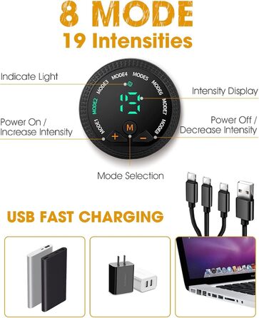 EMS масажер для тренувань, USB-зарядний пристрій для тренування пресу з електричною стимуляцією м'язів, 8 режимів & 19 інтенсивностей для живота, рук, стегон та ніг, для чоловіків та жінок