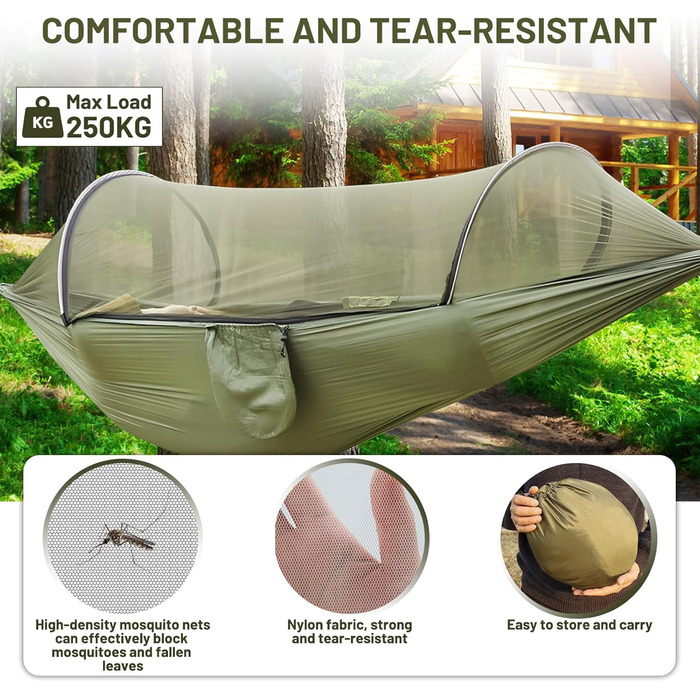 Гамак Ultraleicht Outdoor з москітною сіткою, для кемпінгу та подорожей, 300 кг, дихаючий, швидковисихаючий