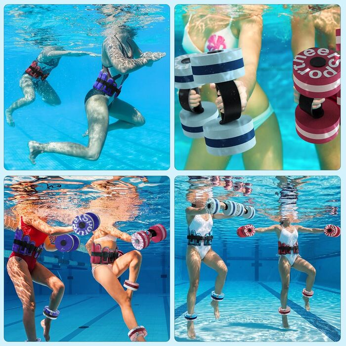 Sportneer Набір для аквафітнесу 3-в-1: Водні гантелі, пояс та манжети для занять у басейні (Синій)