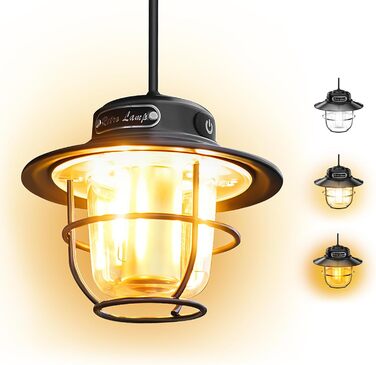 LED кемпінговий ліхтар: портативна налобний ліхтар для кемпінгу, риболовлі, з 4 режимами освітлення, регулюванням яскравості, водонепроникний (IP65), USB-зарядка, чорний