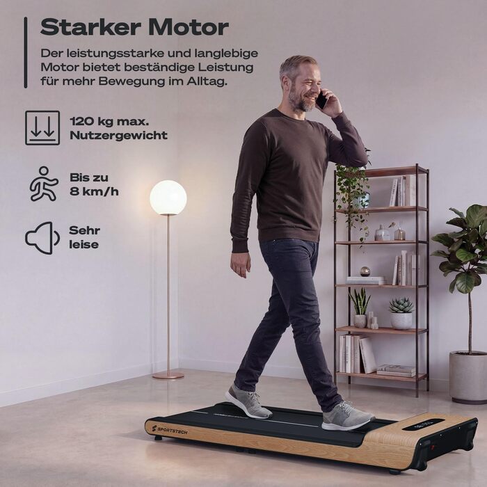 Складана бігова доріжка для ходьби Sportstech WoodPad Pro: компактний тренажер для дому та офісу, до 8 км/год, з крокоміром та підтримкою додатку, навантаження до 120 кг