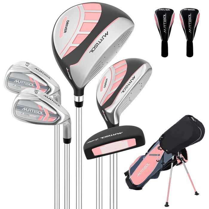 Комплект гольф-клубу на 6 предметів: повний набір з сумкою-стійкою, драйвер #1, гібрид #5, айрони #6/7, #9/P та паттер (для правшів, рожевий)