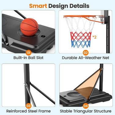 Баскетбольний кошик Lischwert вуличний регульований, професійний стійкий з колесами для дорослих, великий розмір BK