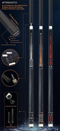 Більярдний кий CUESOUL Strength 58'' 19oz, карбон, 12,5 мм, CSPC-ST-1