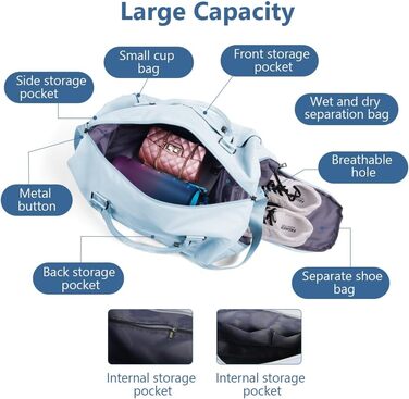 Спортивна сумка Flintronic для подорожей, валіза-мішок з відділенням для взуття та мокрих речей, водонепроникна сумка для ночівлі та багажу, чорна (#2 синя)