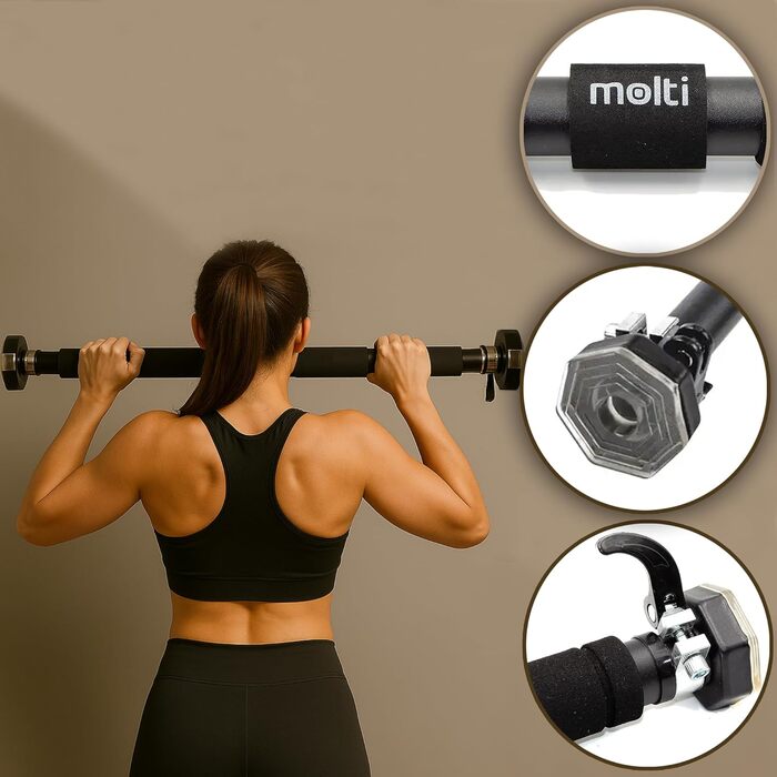 Кімнатна турнік Klimmzugstange для дверного прорізу, регульований 63–100 см, монтаж без свердління, нековзкі ручки, витримує до 100 кг