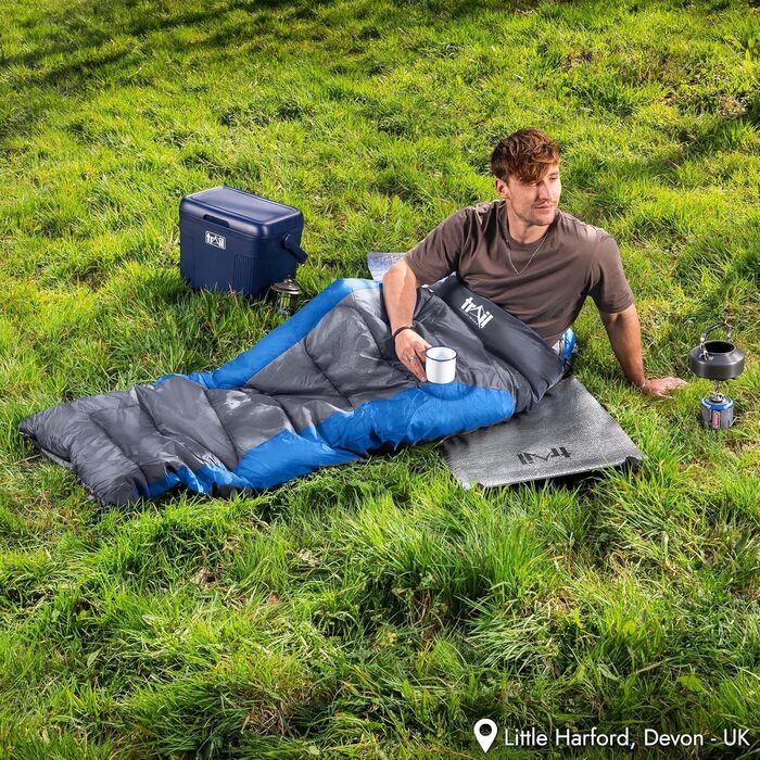 Спальний мішок Trail-Alpin з капюшоном – 250 г, 3-сезонний, легкий, компактний, з компресійним мішком (Червоний/Синій)