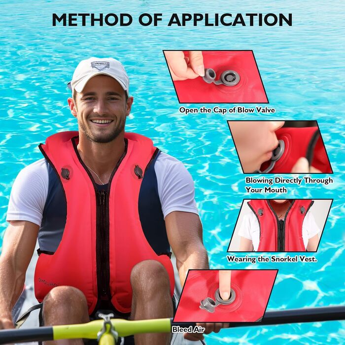 Надувна рятувальна жилетка для дорослих, до 100 кг та 150-200 см, регульована двокамерна, висока видимість для каяку, SUP, серфінгу, дайвінгу (відповідно до стандарту ЄС) Помаранчевого кольору