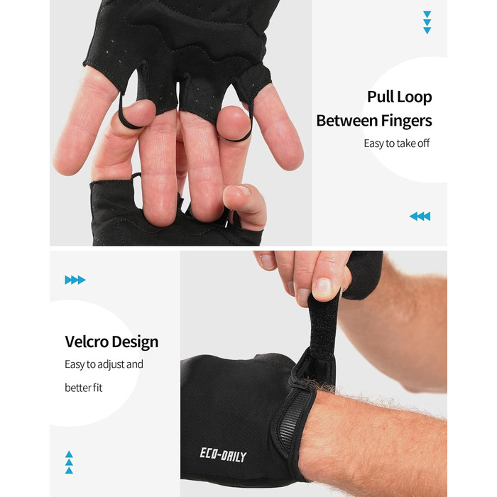 Велосипедні рукавички напівпальці для чоловіків та жінок, літні короткі велорукавички з підкладкою, дихаючі рукавички для велоспорту для гірського велосипеда та шосе, чорні, розмір L