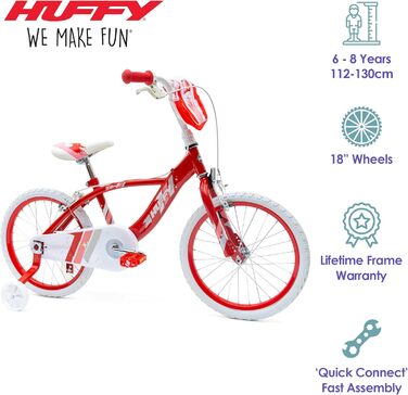 Дитячий велосипед Huffy Glimmer 18 дюймів червоний для дівчаток 6-8 років, легка швидка збірка, зі стабілізаторами