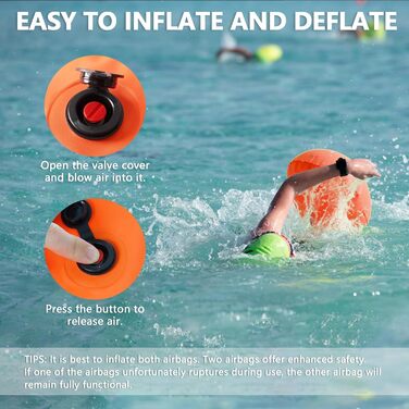 Надувна плавуча боєчка (28L) для дорослих та дітей - безпечний плавальний боєць для відкритих вод та триатлону, оранжевий