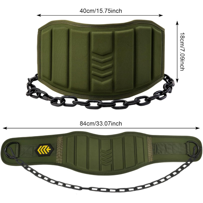 Пояс для підтягувань з ланцюгом та карабінами, вантажний пояс для важкої атлетики, тренувань у залі та вдома, зелений