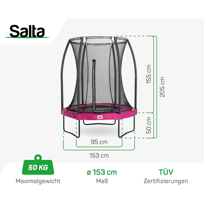 Батут Salta Comfort Edition 153 см, прямокутний, рожевий, TÜV-сертифікований - для саду та вулиці