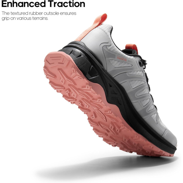 Жіночі трекінгові черевики NORTIV 8 з швидкою шнурівкою - легкі туристичні черевики для кемпінгу та відпочинку (37 EU, сірий, рожевий)