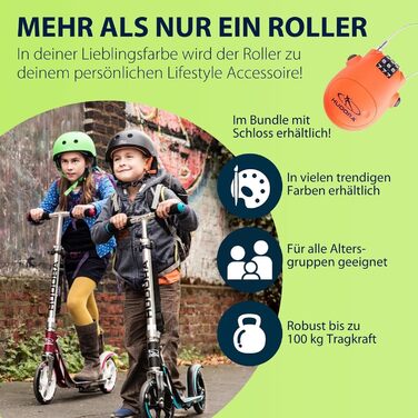 Самокат HUDORA BigWheel 205 алюмінієвий, складаний, з підніжкою та замком - для дітей та дорослих до 100 кг